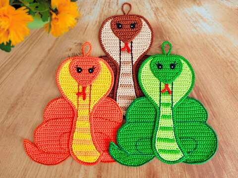 348 Snake Cobra decor. Potholder, Placemat, Washcloth, Table mat, Zabelina