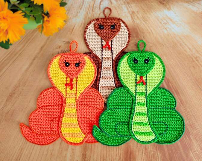 348 Snake Cobra decor. Potholder, Placemat, Washcloth, Table mat, Zabelina