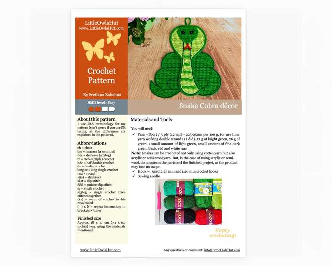 348 Snake Cobra decor. Potholder, Placemat, Washcloth, Table mat, Zabelina