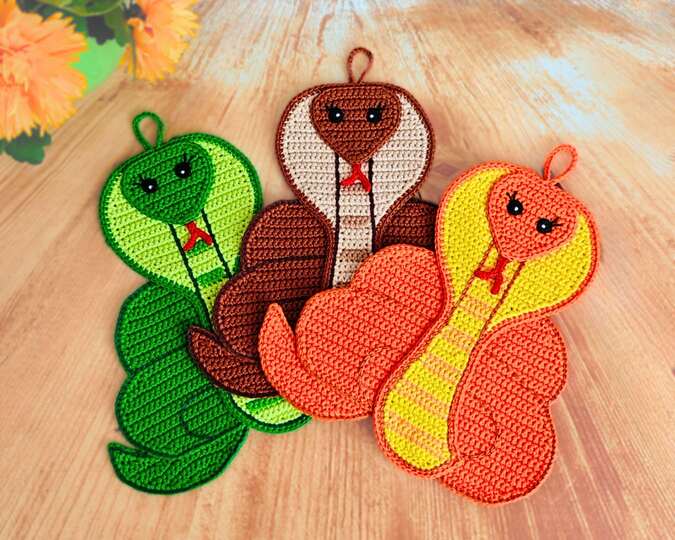 348 Snake Cobra decor. Potholder, Placemat, Washcloth, Table mat, Zabelina