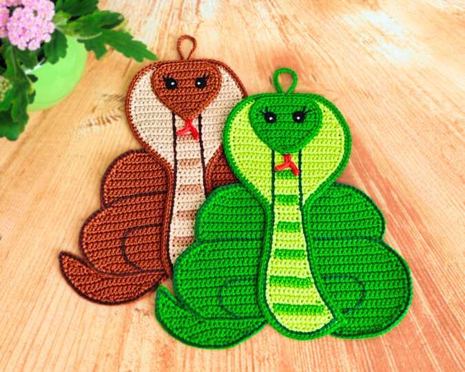 348 Snake Cobra decor. Potholder, Placemat, Washcloth, Table mat, Zabelina