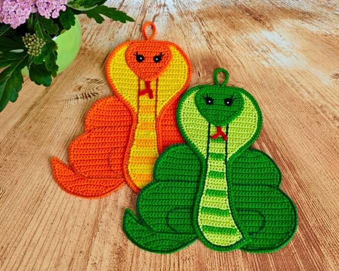 348 Snake Cobra decor. Potholder, Placemat, Washcloth, Table mat, Zabelina