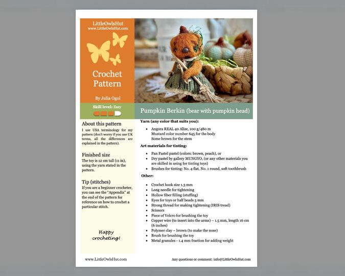 352 Teddy Bear Berkin (Bear Pumpkin) with pants and dress (sewing) Zabelina