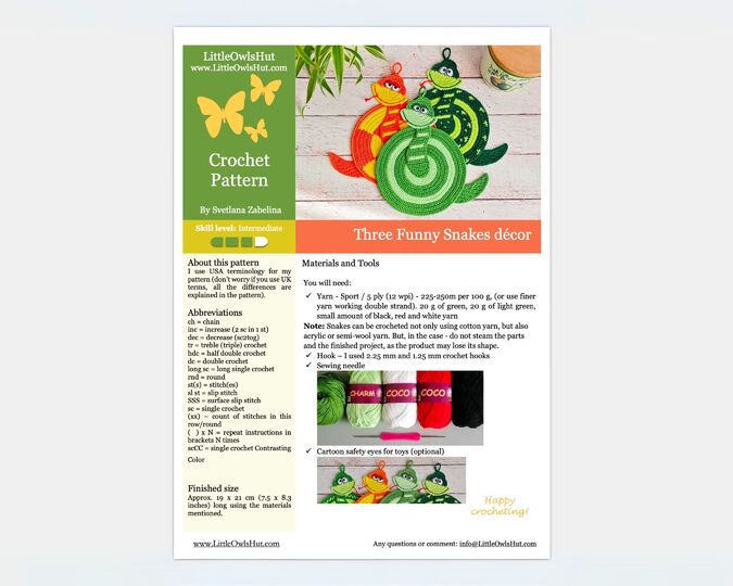 354 4 Snakes in one pattern. Potholder, Placemat, Coaster or decor tutorial