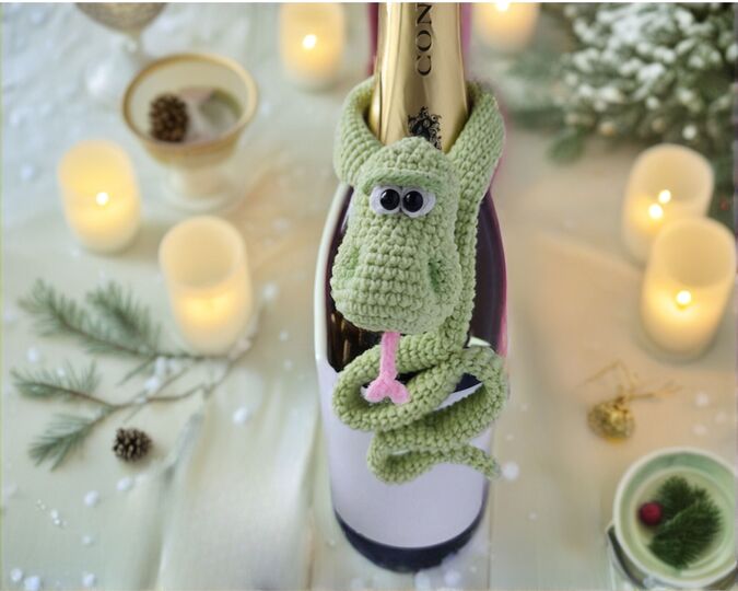 355 Snake Bottle Decor Cover for Wine & Champagne | Christmas and New Year