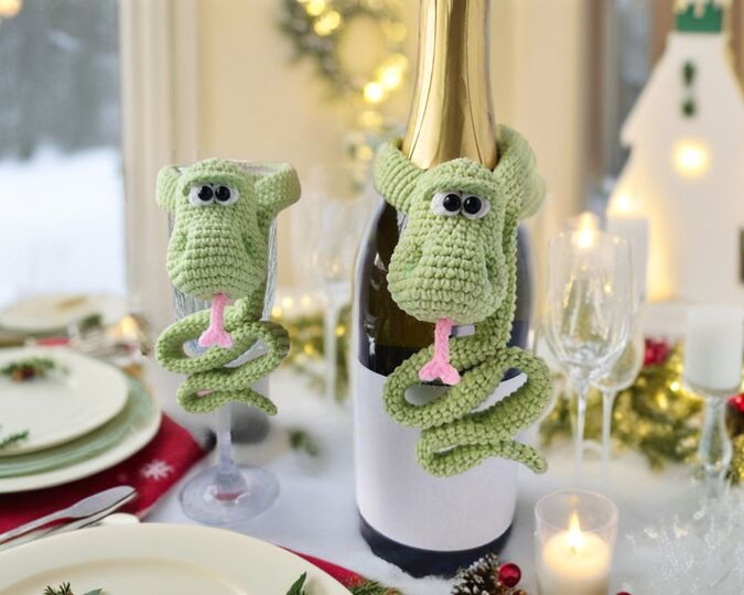355 Snake Bottle Decor Cover for Wine & Champagne | Christmas and New Year