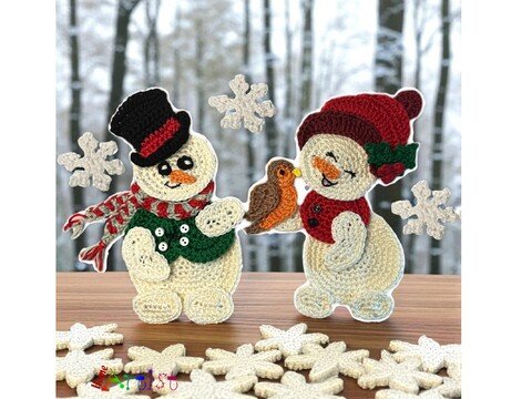 Snowman Duo crochet applique