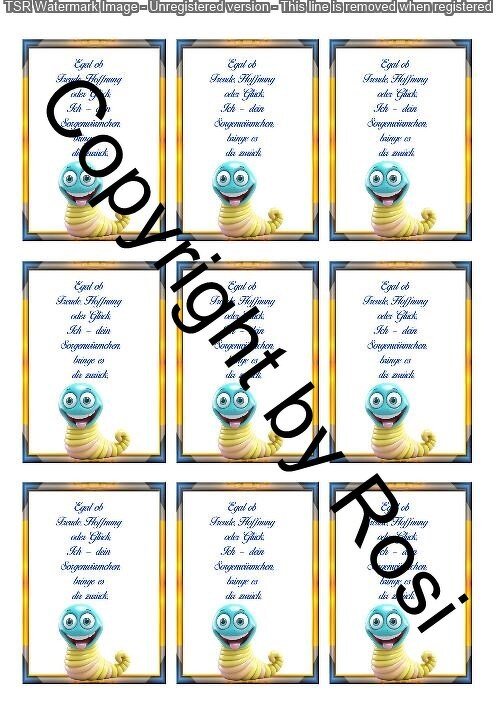 Karten zum Beilegen für Sorgen- und Glückwürmchen - einfach ausdrucken