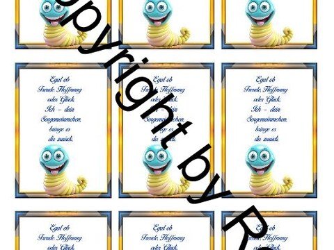 Karten zum Beilegen für Sorgen- und Glückwürmchen - einfach ausdrucken