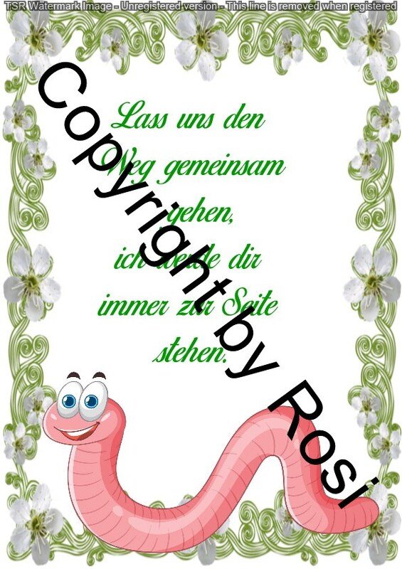 Dekorativer Blumenrahmen mit grüner Kalligrafie-Botschaft und rosa Cartoon-Wurm als Bastelvorlage