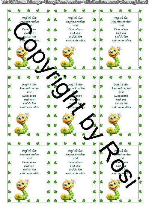 Karten zum Beilegen für Sorgen- und Glückwürmchen - einfach ausdrucken