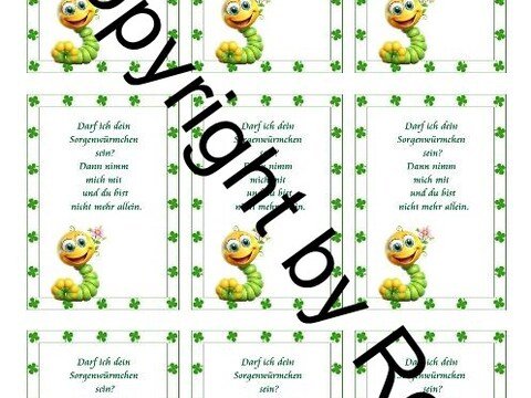 Karten zum Beilegen für Sorgen- und Glückwürmchen - einfach ausdrucken