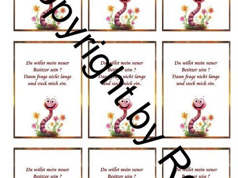 Karten zum Beilegen für Sorgen- und Glückwürmchen - einfach ausdrucken