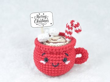 Crochet Pattern – Cute Christmas Mug with Cocoa, Marshmallows & Candy Cane