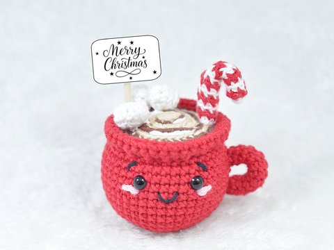 Crochet Pattern – Cute Christmas Mug with Cocoa, Marshmallows & Candy Cane
