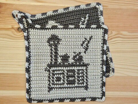 Häkelanleitung Topflappen "Herd"