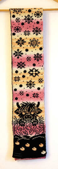 Strickanleitung Kinderschal "Abenteuer im Schneegestöber" Highland Cow