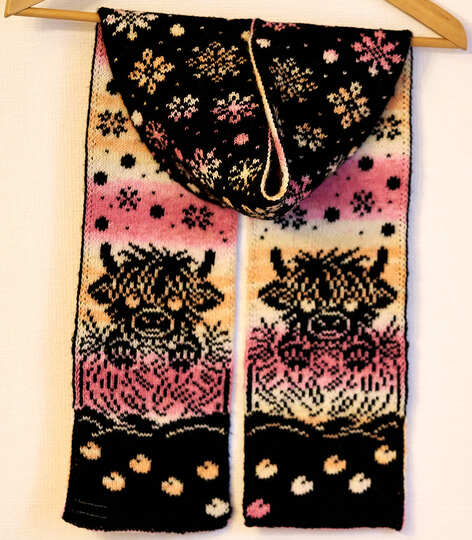 Strickanleitung Kinderschal "Abenteuer im Schneegestöber" Highland Cow