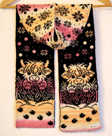 Strickanleitung Kinderschal "Abenteuer im Schneegestöber" Highland Cow