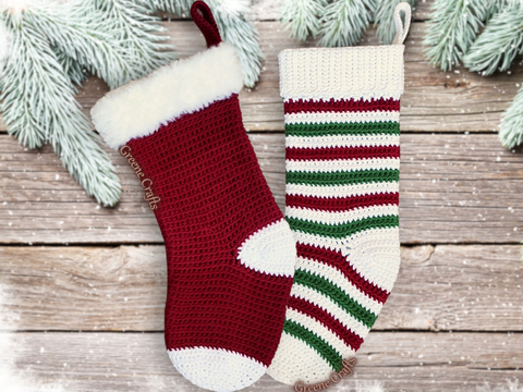Crochet Pattern: Christmas Stocking in 2 Versions - Crochet Holiday Decor
