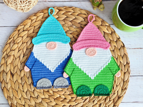 358 Easter Gnome decor, washcloth, potholder, table mat, hot pad