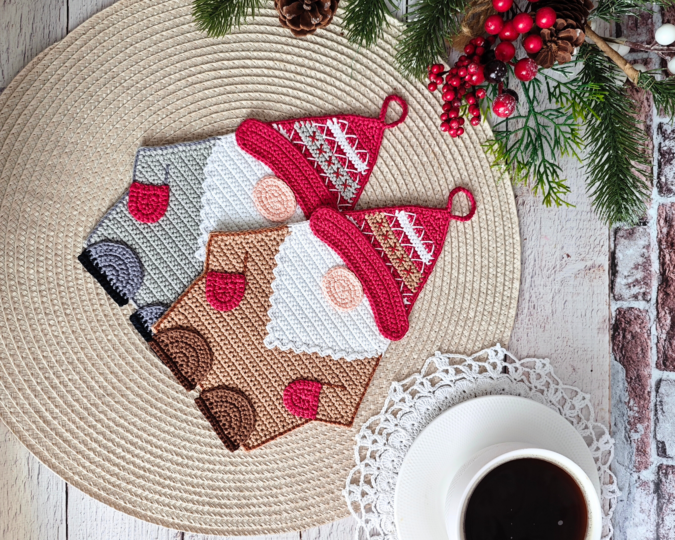 360 Gnome Scandinavian Gnome decor, washcloth, potholder, table mat, hotpad