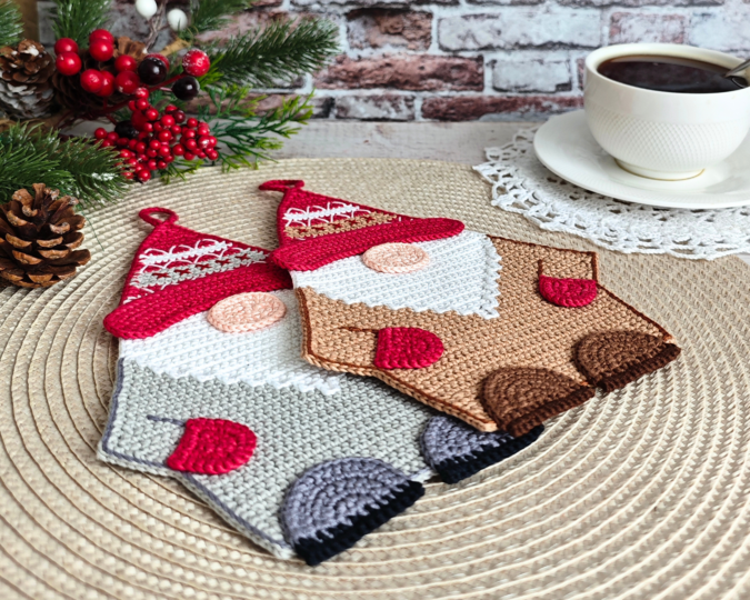 360 Gnome Scandinavian Gnome decor, washcloth, potholder, table mat, hotpad