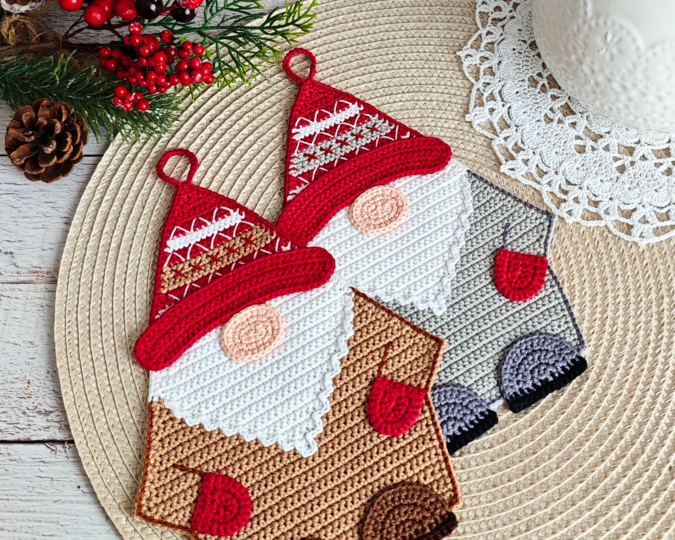 360 Gnome Scandinavian Gnome decor, washcloth, potholder, table mat, hotpad