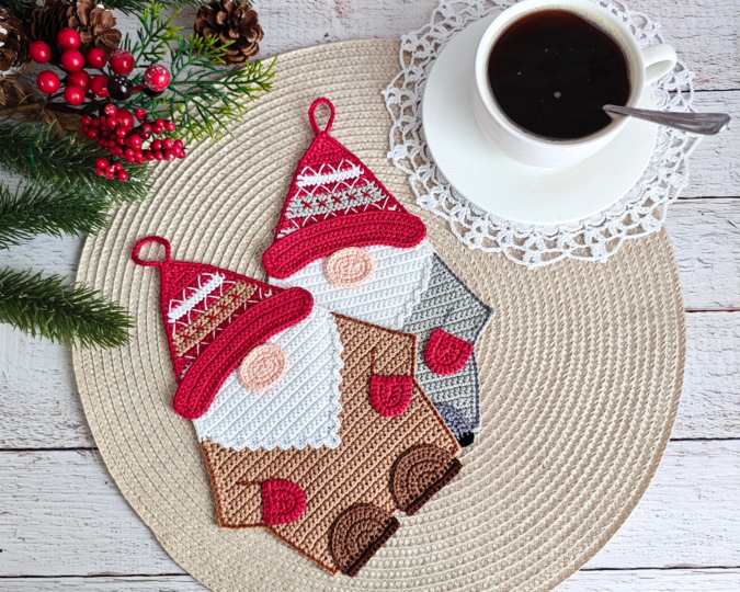 360 Gnome Scandinavian Gnome decor, washcloth, potholder, table mat, hotpad