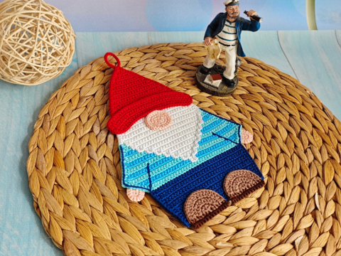 361 Gnome Sea Captain Fisherman decor, washcloth, potholder, table mat