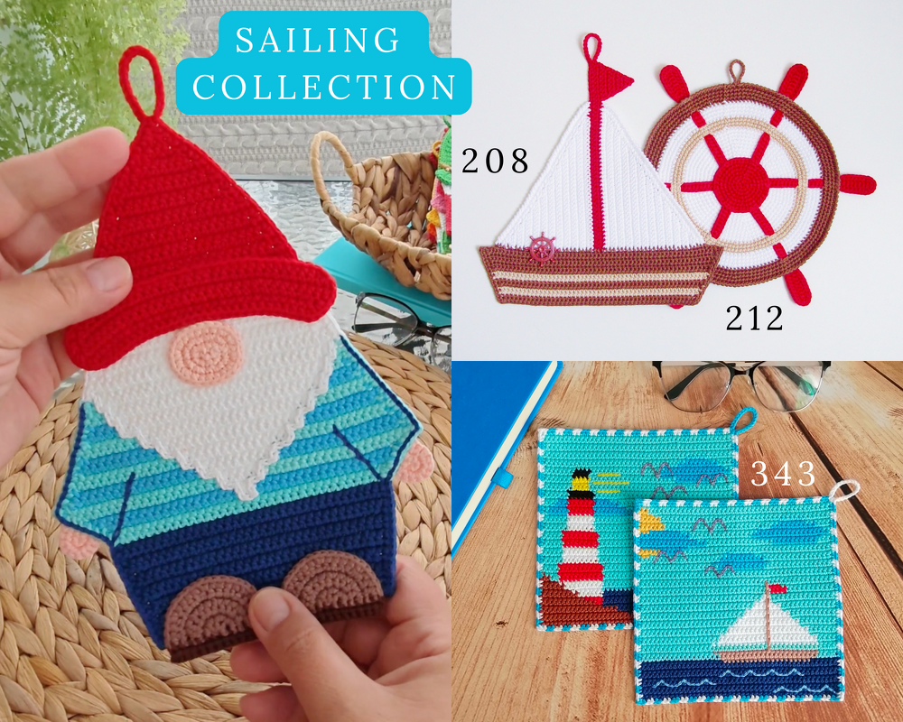 361 Gnome Sea Captain Fisherman decor, washcloth, potholder, table mat - Image 4