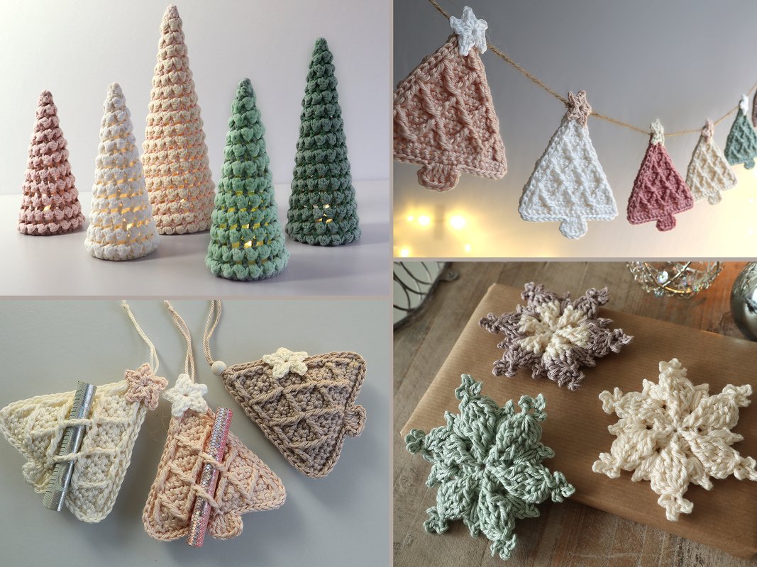 Bundle Winter Magic – 3 crochet patterns: Trees, Garland &amp; Snowflake