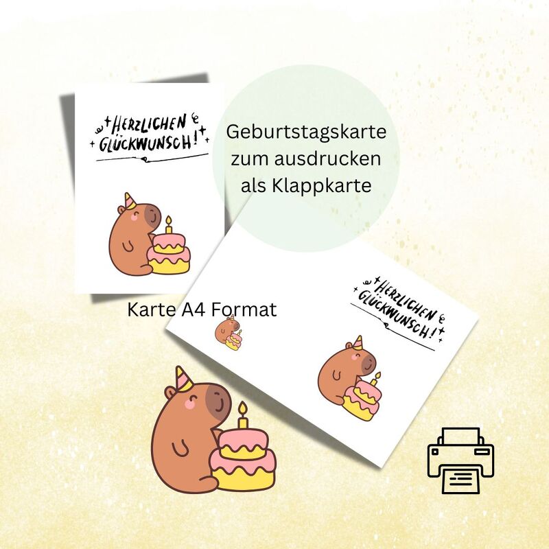 Geburtstagskarte 7 download Geburtstag Karte Capybara A4 digital PDF druck