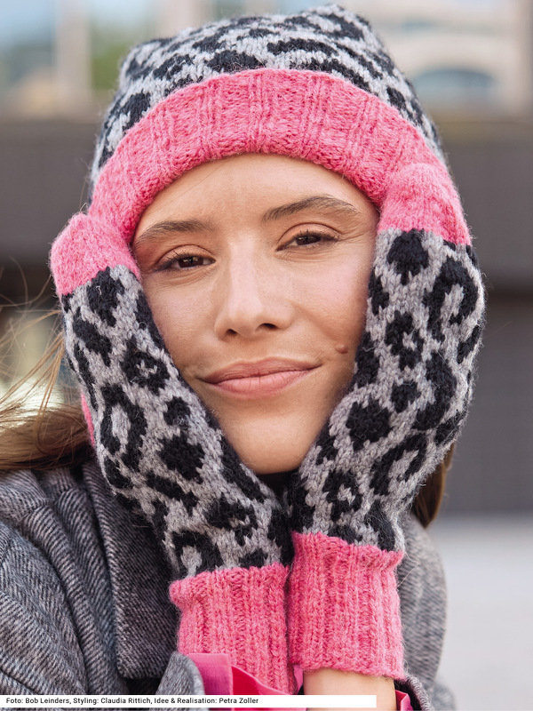 Mütze und Fausthandschuhe mit Jacquardmuster