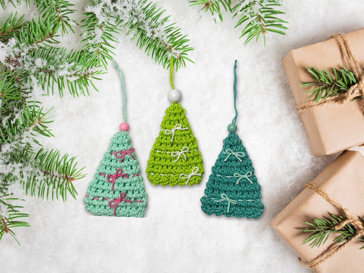 Häkelanleitung Tannenbaum mit Schleifen, kleiner Baum, Geschenkanhänger