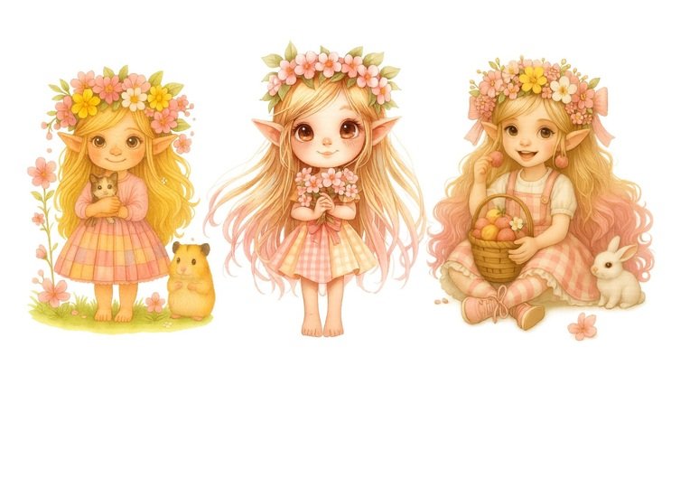 Spring Gnome Girl Clipart Bundle – 9 PNG Cute Elf Gnome Characters