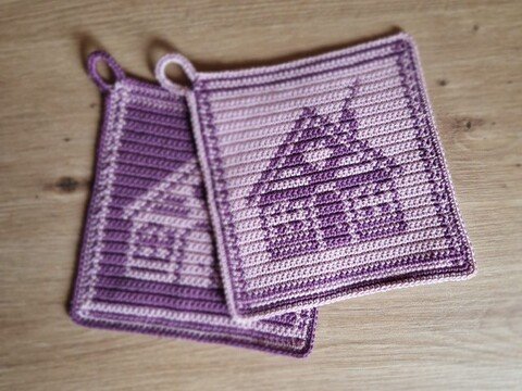 Häkelanleitung Topflappen "Haus"