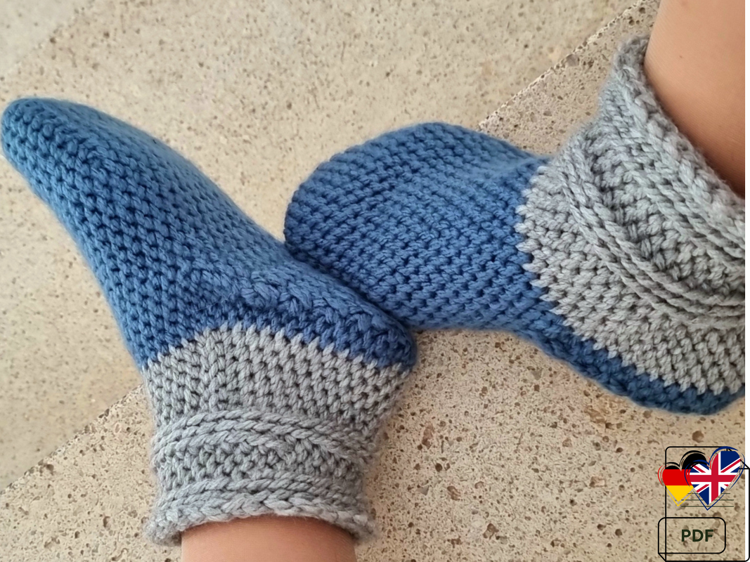 S2 Gehäkelte Socken. Häkelanleitung. PDF auf Englisch und Deutsch.