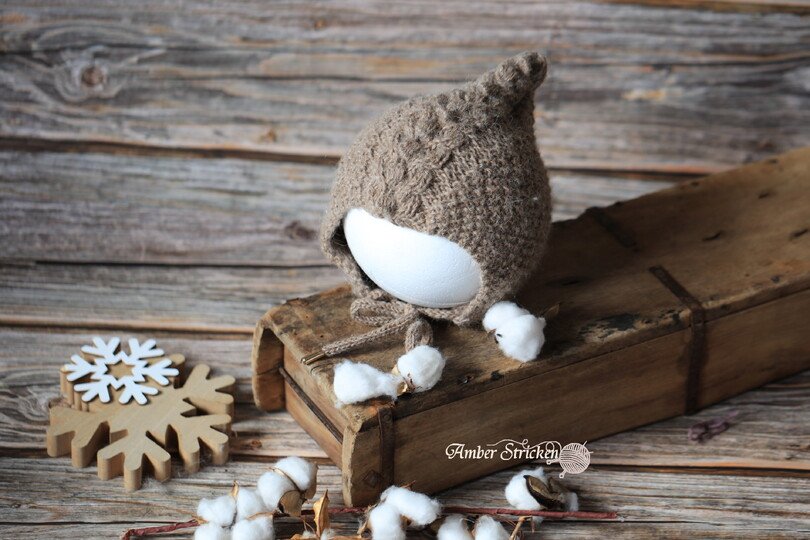 Drachen Mütze/Haube/Bonnet gestrickt im Zopf mit Noppen No. 008