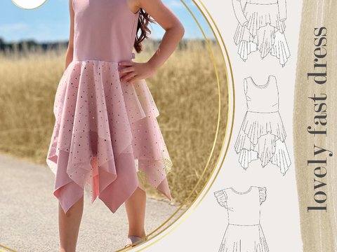 Beamer + A0 + A4 lovely fast dress 74-164 Festkleid Drehkleid Tüllkleid