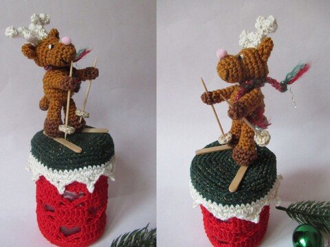 Bonbonglas Windlicht Elch auf Skiern - Häkelanleitung