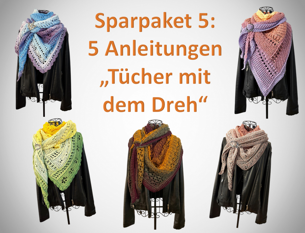 Price Deal 05: 5 Crochet Patterns Triangular Scarfs