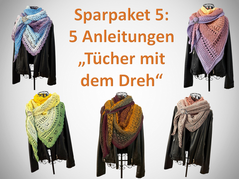 Price Deal 05: 5 Crochet Patterns Triangular Scarfs