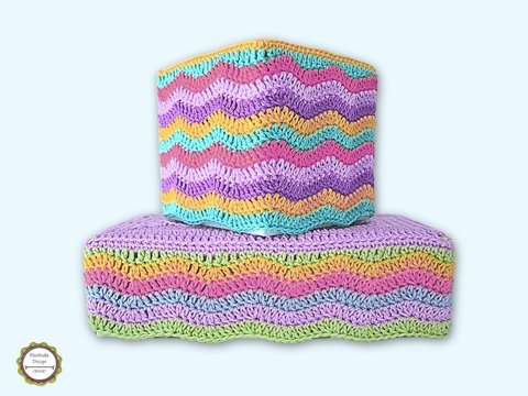 Crochet Pattern Tissue Box Cover “Waves”, Restroom Decor, 2 box shapes
