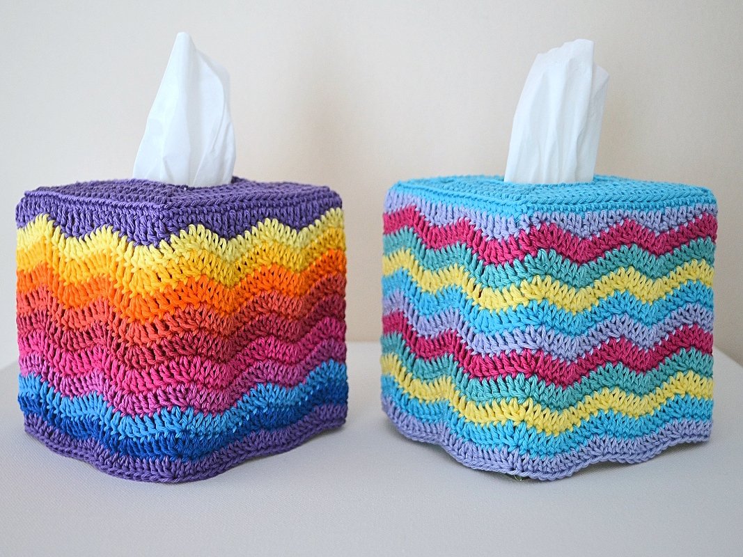 Crochet Pattern Tissue Box Cover “Waves”, Restroom Decor, 2 box shapes - Image 5