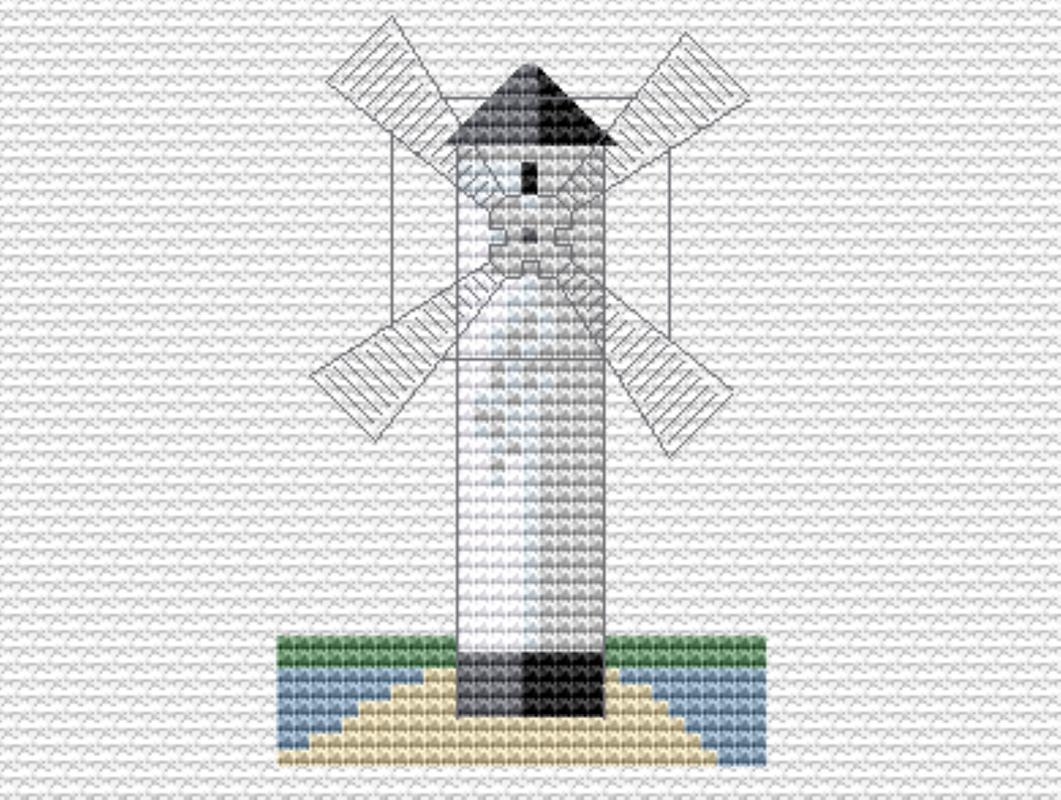 Kreuzstichvorlage Leuchtturm Mühlenbake von Swinemünde als PDF und PNG