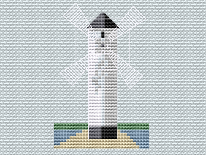 Kreuzstichvorlage Leuchtturm Mühlenbake von Swinemünde als PDF und PNG