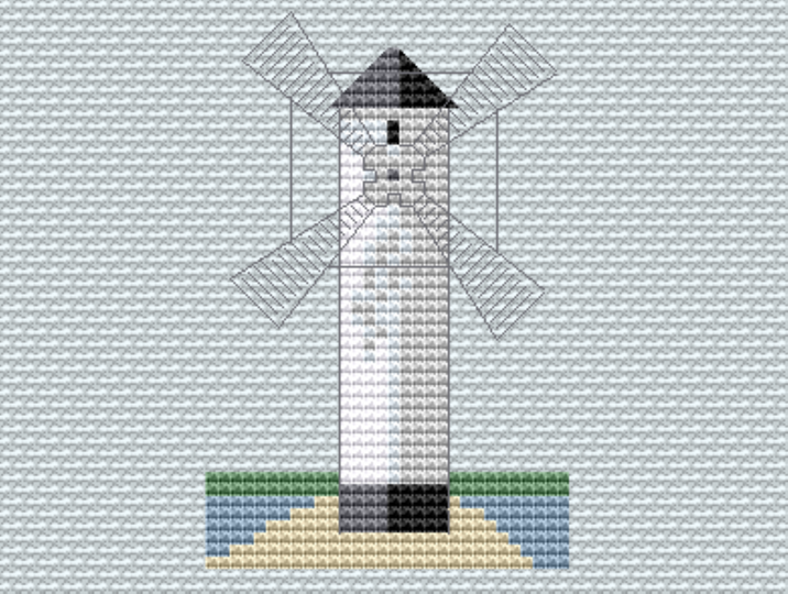 Kreuzstichvorlage Leuchtturm Mühlenbake von Swinemünde als PDF und PNG