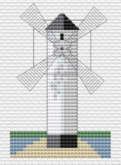 Kreuzstichvorlage Leuchtturm Mühlenbake von Swinemünde als PDF und PNG