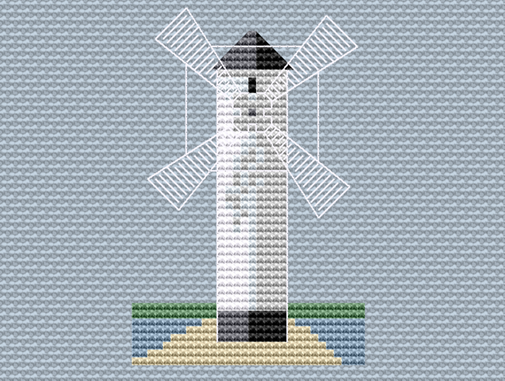 Kreuzstichvorlage Leuchtturm Mühlenbake von Swinemünde als PDF und PNG